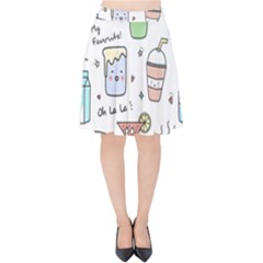Drinks Cocktails Doodles Coffee Velvet High Waist Skirt by Apen