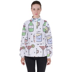 Drinks Cocktails Doodles Coffee Women s High Neck Windbreaker by Apen