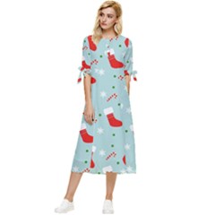 Christmas Pattern Bow Sleeve Chiffon Midi Dress by Apen