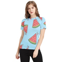 Watermelon Fruit Pattern Tropical Women s Short Sleeve Rash Guard by Apen