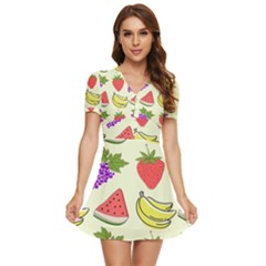 Fruits Pattern Background Food V-neck High Waist Chiffon Mini Dress by Apen