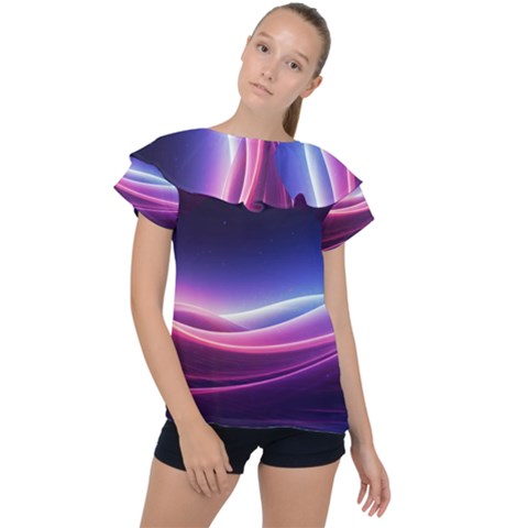 Cosmic Galaxy Quantum Art Nature Ruffle Collar Chiffon Blouse by Ravend