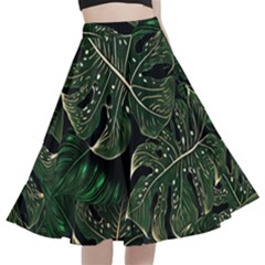 Monstera Plant Tropical Jungle A-line Full Circle Midi Skirt With Pocket by Ravend