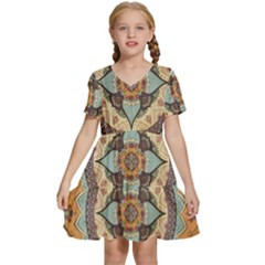 Mandala Floral Decorative Flower Art Kids  Short Sleeve Tiered Mini Dress by Ravend