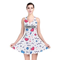 Hearts Seamless Pattern Memphis Style Reversible Skater Dress by Grandong