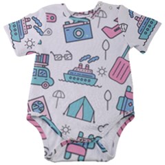 Transportation Seamless Pattern Baby Short Sleeve Bodysuit by Grandong