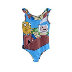 Cartoon Adventure Time Jake And Finn Kids  Frill Swimsuit by Sarkoni