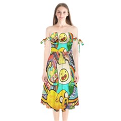 Painting Illustration Adventure Time Psychedelic Art Shoulder Tie Bardot Midi Dress by Sarkoni