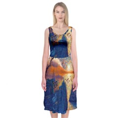 Digital Art Fantasy Impressionism Painting Ship Boat Psychedelic Peacock Mushroom Flamingos Hipwreck Midi Sleeveless Dress by Sarkoni