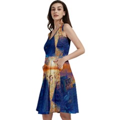 Digital Art Fantasy Impressionism Painting Ship Boat Psychedelic Peacock Mushroom Flamingos Hipwreck Sleeveless V-neck Skater Dress With Pockets by Sarkoni