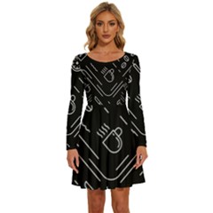 Coffee Background Long Sleeve Wide Neck Velvet Dress by Bedest