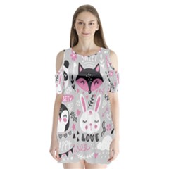 Big Set With Cute Cartoon Animals Bear Panda Bunny Penguin Cat Fox Shoulder Cutout Velvet One Piece by Bedest