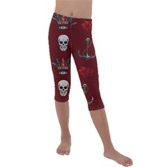 Tattoo Old School Background Pattern Kids  Lightweight Velour Capri Leggings  by Bedest