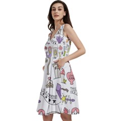 Fantasy Things Doodle Style Vector Illustration Sleeveless V-neck Skater Dress With Pockets by Bedest