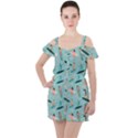 Beach Surfing Surfers With Surfboards Surfer Rides Wave Summer Outdoors Surfboards Seamless Pattern Ruffle Cut Out Chiffon Playsuit View1