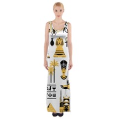 Egypt Symbols Decorative Icons Set Thigh Split Maxi Dress by Bedest