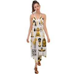 Egypt Symbols Decorative Icons Set Halter Tie Back Dress  by Bedest
