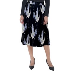 Crane Pattern Classic Velour Midi Skirt  by Bedest
