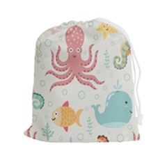 Underwater Seamless Pattern Light Background Funny Drawstring Pouch (2xl) by Bedest