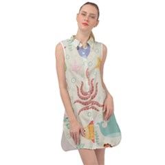 Underwater Seamless Pattern Light Background Funny Sleeveless Shirt Dress by Bedest