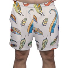 Vector Boho Doodle Feathers Seamless Pattern Illustration Men s Shorts by Hannah976
