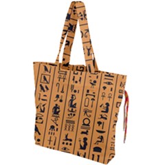 Egyptian Hieroglyphs Ancient Egypt Letters Papyrus Background Vector Old Egyptian Hieroglyph Writing Drawstring Tote Bag by Hannah976