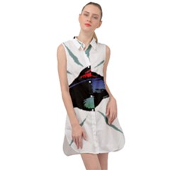 Alien Unidentified Flying Object Ufo Sleeveless Shirt Dress by Sarkoni