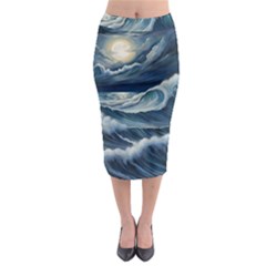 Waves Storm Sea Midi Pencil Skirt by Bedest