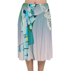Astronaut Cat Retro Cute Alien Velvet Flared Midi Skirt by Bedest
