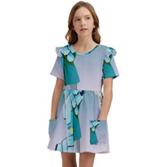 Astronaut Kiss Space Baby Kids  Frilly Sleeves Pocket Dress by Bedest