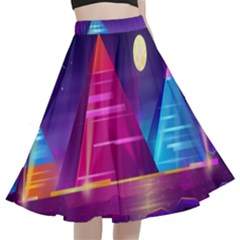 Egyptian Pyramids Night Landscape Cartoon A-line Full Circle Midi Skirt With Pocket by Ndabl3x
