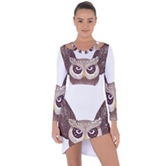 Owl Bird Feathers Asymmetric Cut-out Shift Dress by Sarkoni