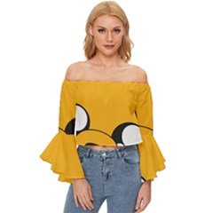 Adventure Time Cartoon Face Funny Happy Toon Off Shoulder Flutter Bell Sleeve Top by Bedest
