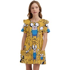 Adventure Time Finn Jake Cartoon Kids  Frilly Sleeves Pocket Dress by Bedest