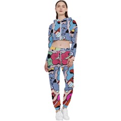 Graffiti Monster Street Theme Cropped Zip Up Lounge Set by Bedest