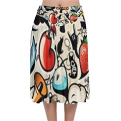 Art Book Gang Crazy Graffiti Supreme Work Velvet Flared Midi Skirt by Bedest