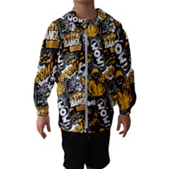 Boom Bang Art Crazy Drawing Graffiti Hello Retro Sayings Yellow Kids  Hooded Windbreaker by Bedest