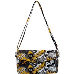 Boom Bang Art Crazy Drawing Graffiti Hello Retro Sayings Yellow Removable Strap Clutch Bag by Bedest