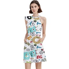 Seamless Pattern Vector With Funny Robots Cartoon Cocktail Party Halter Sleeveless Dress With Pockets by Hannah976