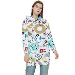 Seamless Pattern Vector With Funny Robots Cartoon Women s Long Oversized Pullover Hoodie by Hannah976