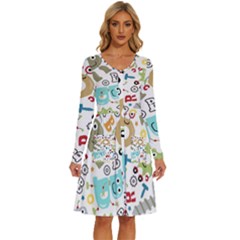 Seamless Pattern Vector With Funny Robots Cartoon Long Sleeve Dress With Pocket by Hannah976