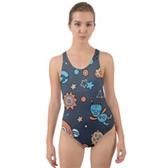 Space Seamless Pattern Art Cut-out Back One Piece Swimsuit by Hannah976