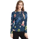 Seamless Pattern With Funny Aliens Cat Galaxy Women s Long Sleeve Rash Guard View1