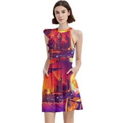 Far Future Human Colonization Cocktail Party Halter Sleeveless Dress With Pockets by Hannah976