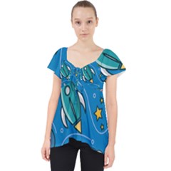About Space Seamless Pattern Lace Front Dolly Top by Hannah976