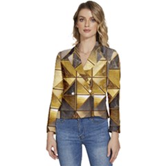 Golden Mosaic Tiles  Women s Long Sleeve Revers Collar Cropped Jacket by essentialimage365