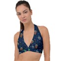 Monster Alien Pattern Seamless Background Halter Plunge Bikini Top View1