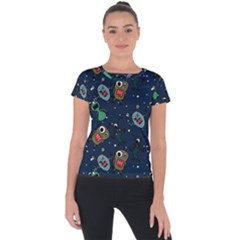Monster Alien Pattern Seamless Background Short Sleeve Sports Top  by Hannah976