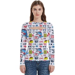 Monster Cool Seamless Pattern Women s Cut Out Long Sleeve T-shirt by Hannah976