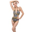 Crazy Abstract Doodle Social Doodle Drawing Style Plunging Cut Out Swimsuit View1